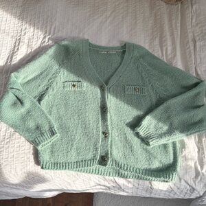 Mint Green V-Neck Button Cardigan Sweater - Women